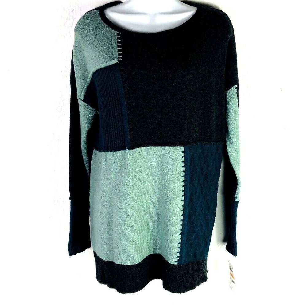 Style & Co Women’s Sweater Green Gray Combo Colorblock Sz S, Long Sleeve NWT